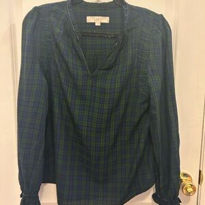 LOFT Women's Plaid Blouse in Navy and Green